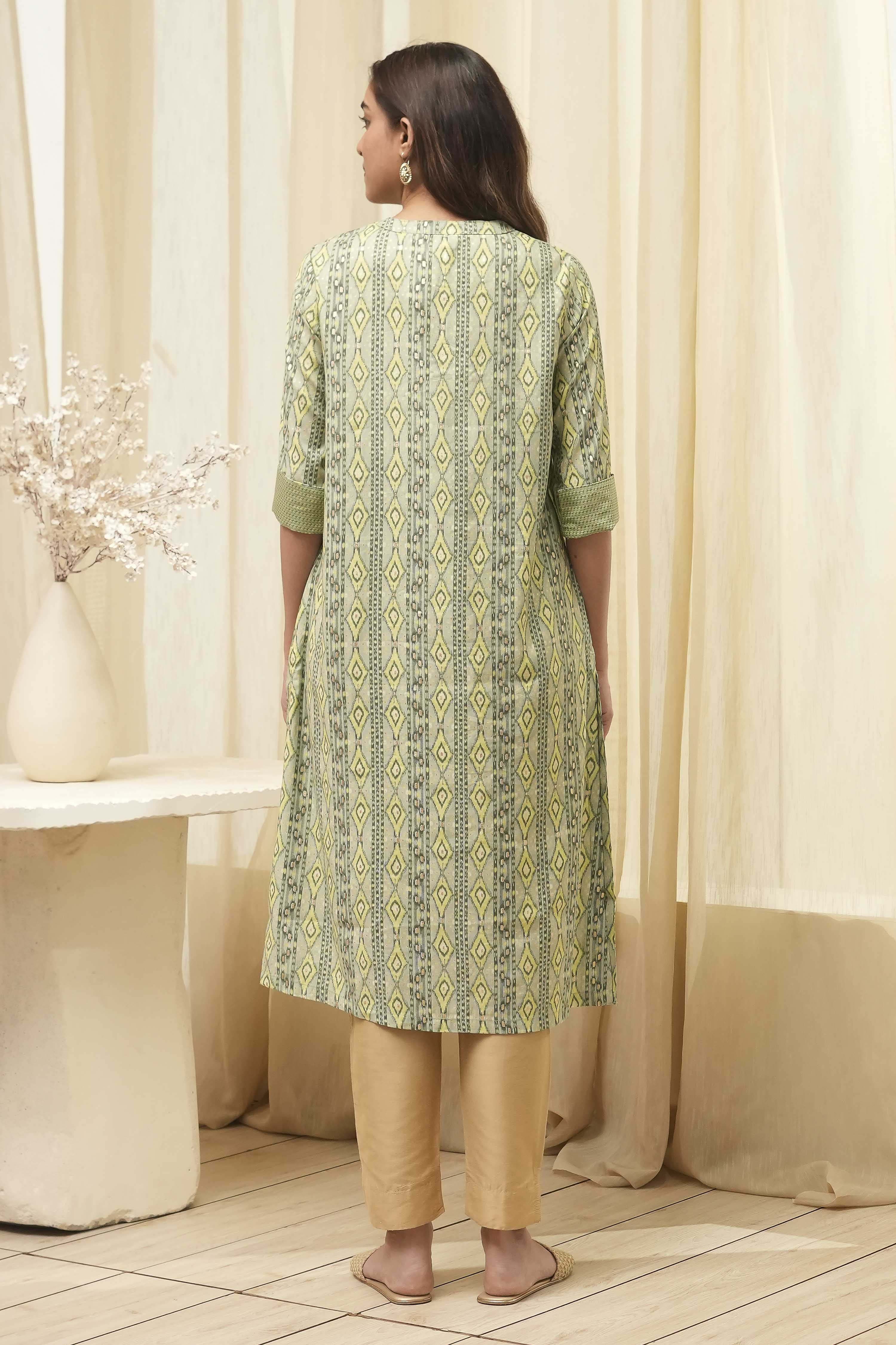 Green Poly Viscose Straight Printed Kurta image number 4