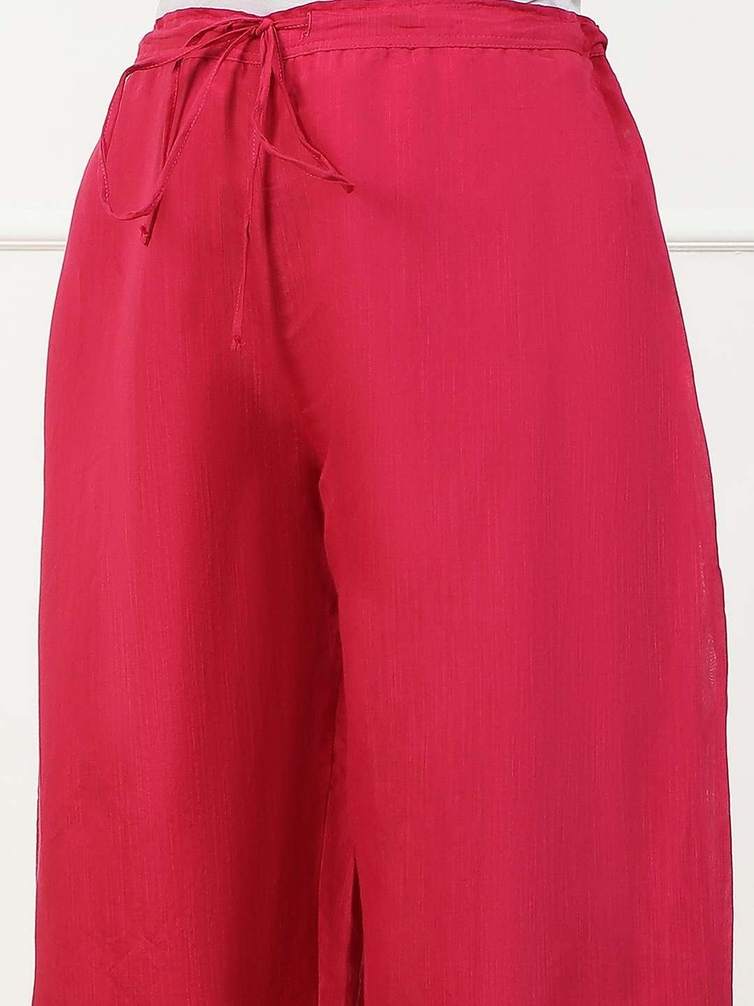 Blue Jacquard Solid Straight Palazzo Pants image number 1