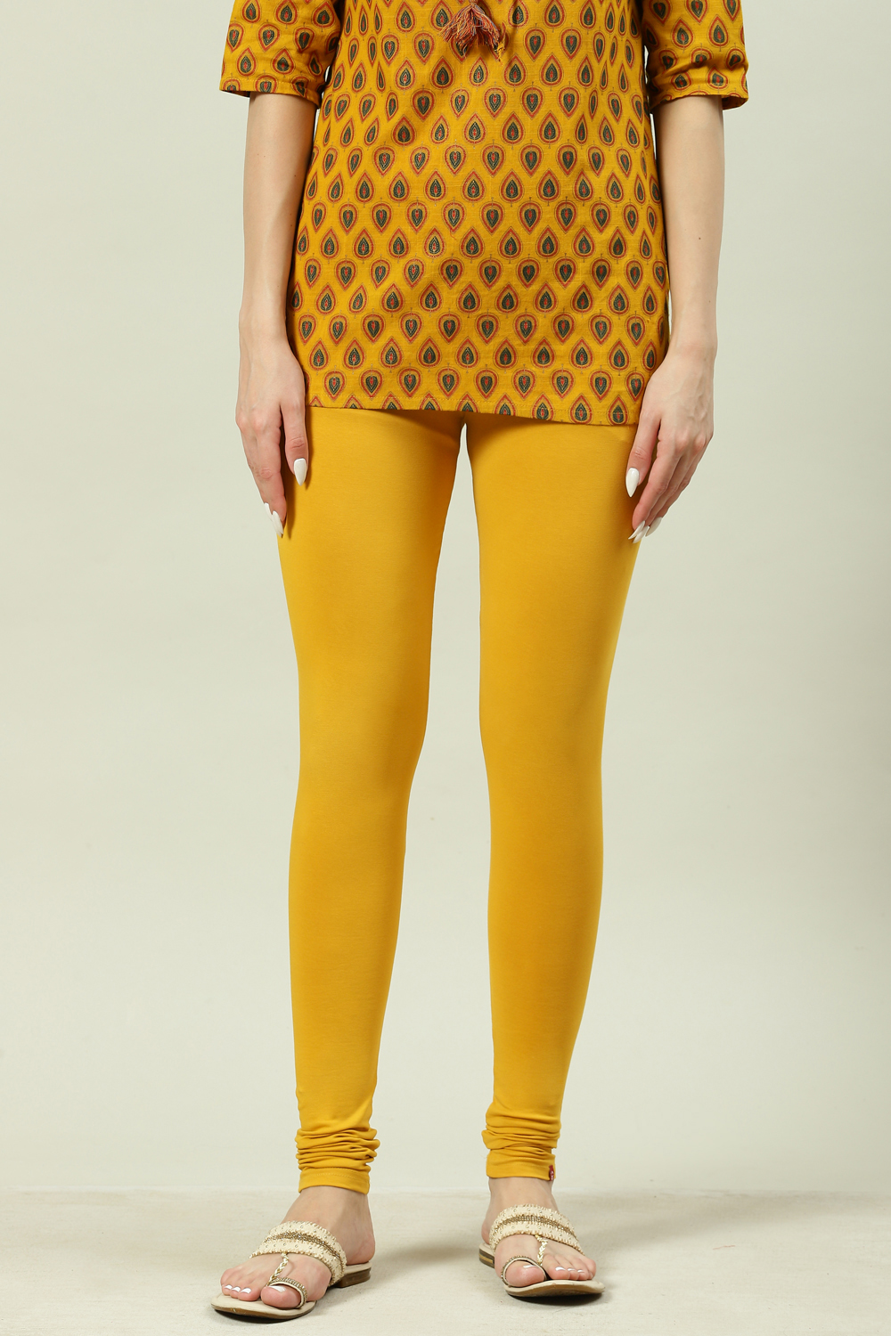 Camel Cotton Blend Solid Churidar image number 3