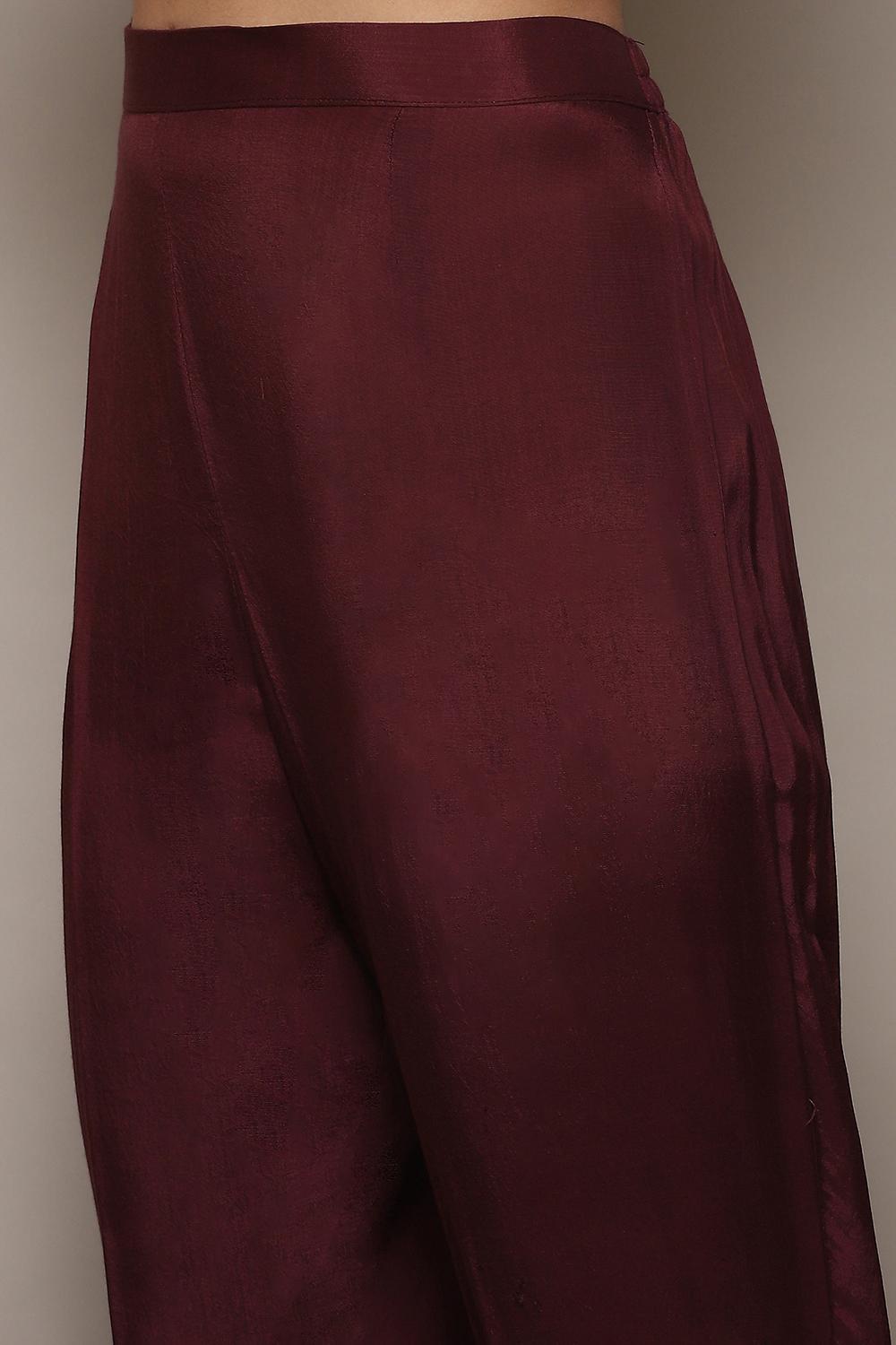 Wine Chanderi Unstitched Suit Set image number 3