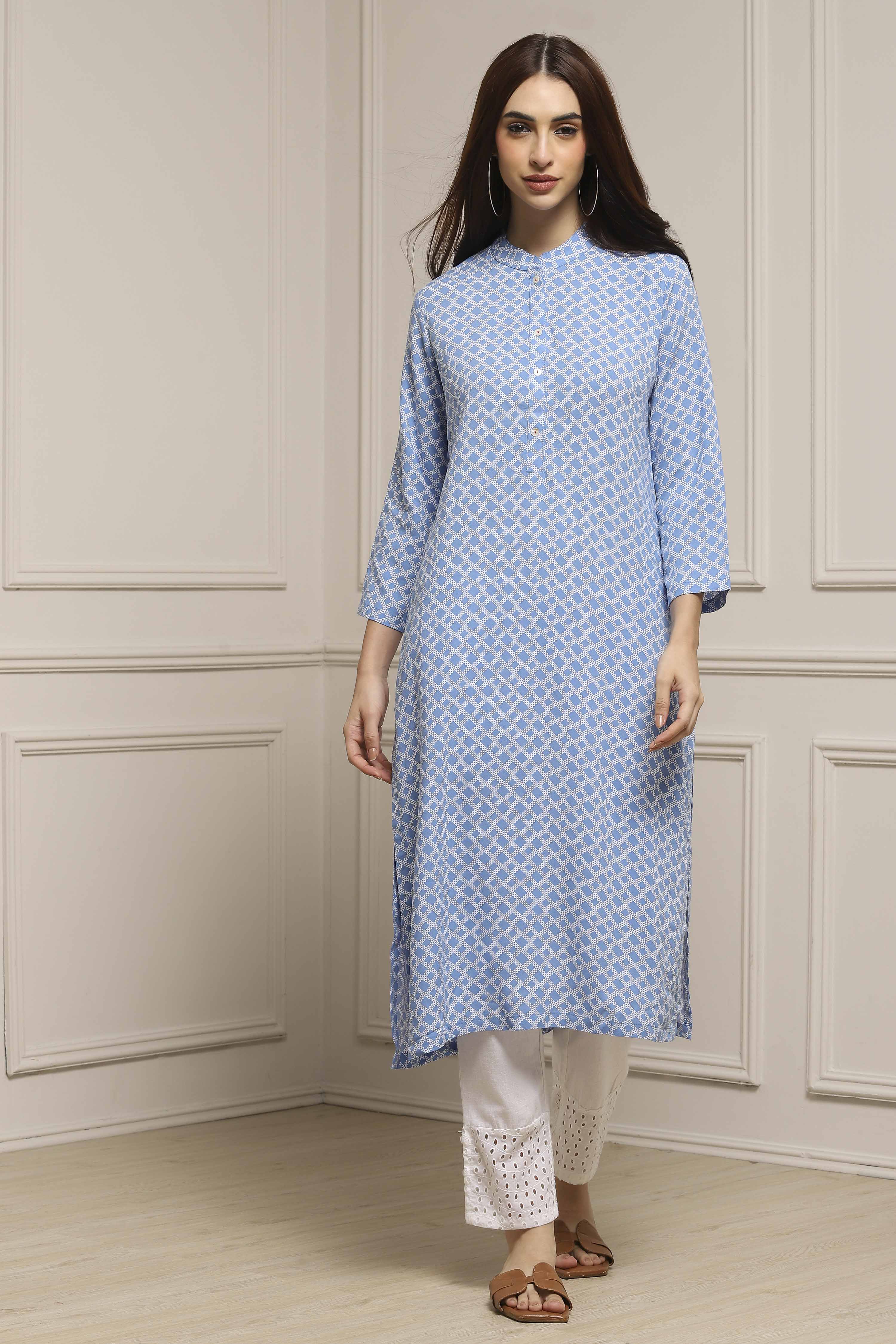Blue Rayon A-Line Kurta image number 5