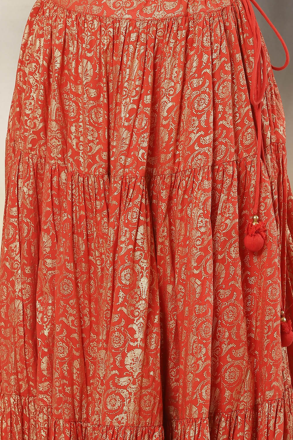 Red Cotton Straight Kurta Skirt Suit Set image number 3