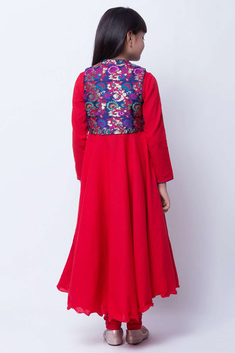 Red Cotton Anarkali Kurta Churidar Suit Set image number 5