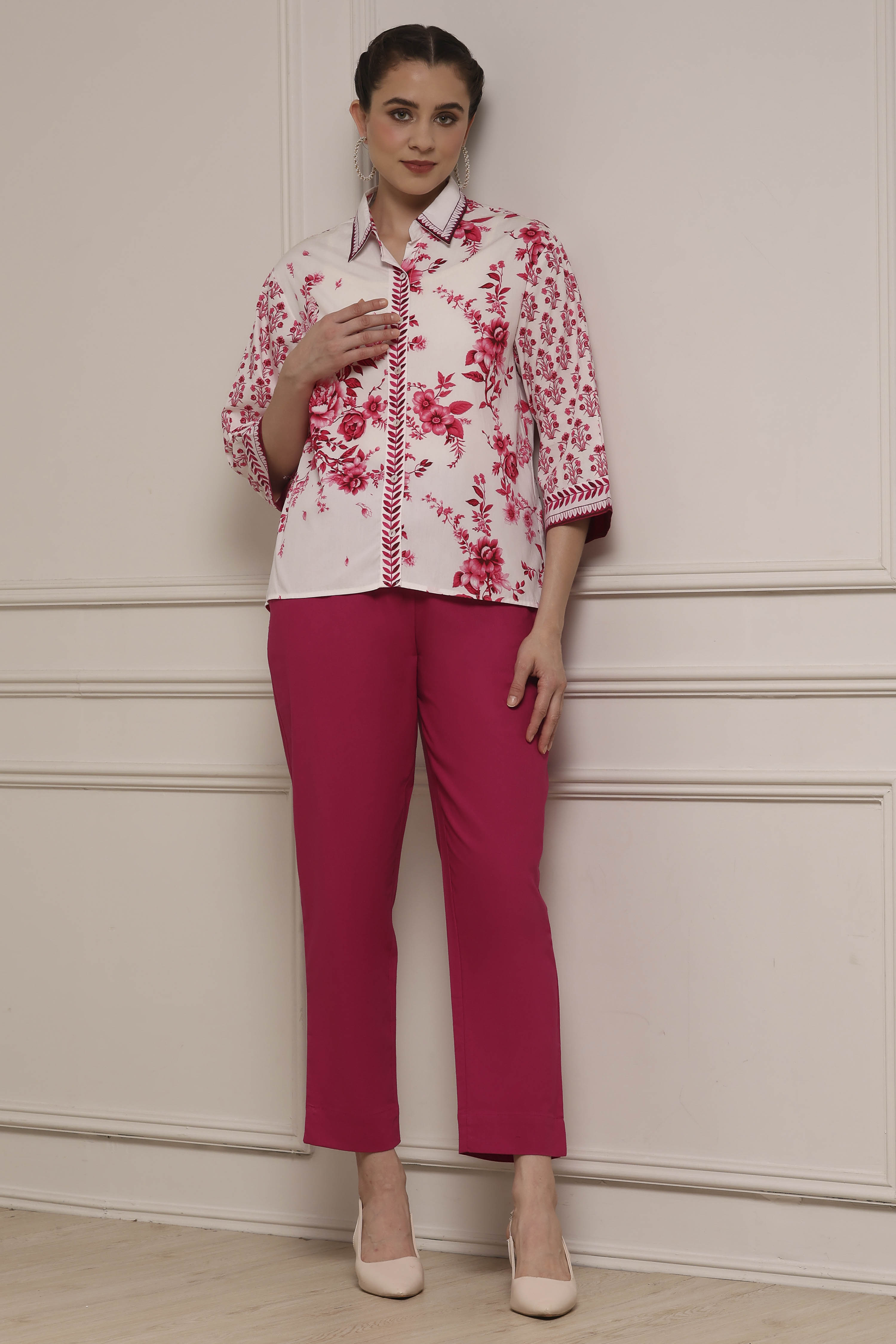 Blue Cotton Slim Pants image number 3