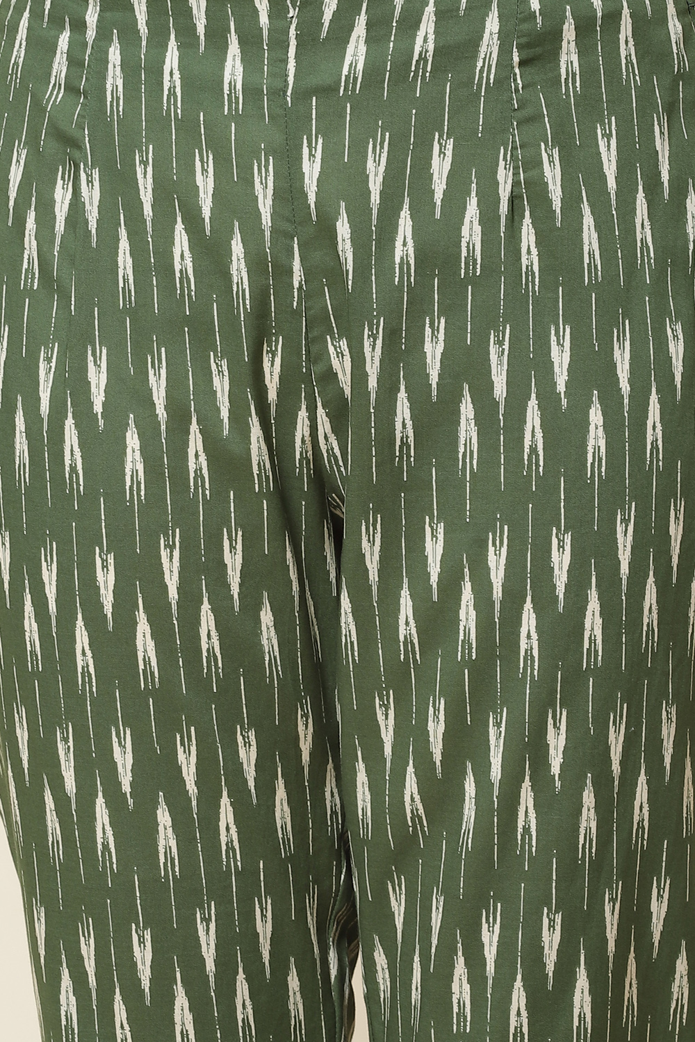 Dark Green Cotton Straight Kurta Slim Pant Suit Set image number 3
