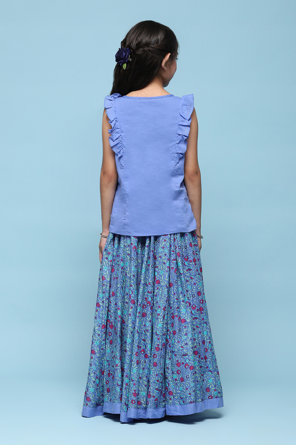 Purple Cotton Straight Printed Kurta Skirt Suit Set image number 4