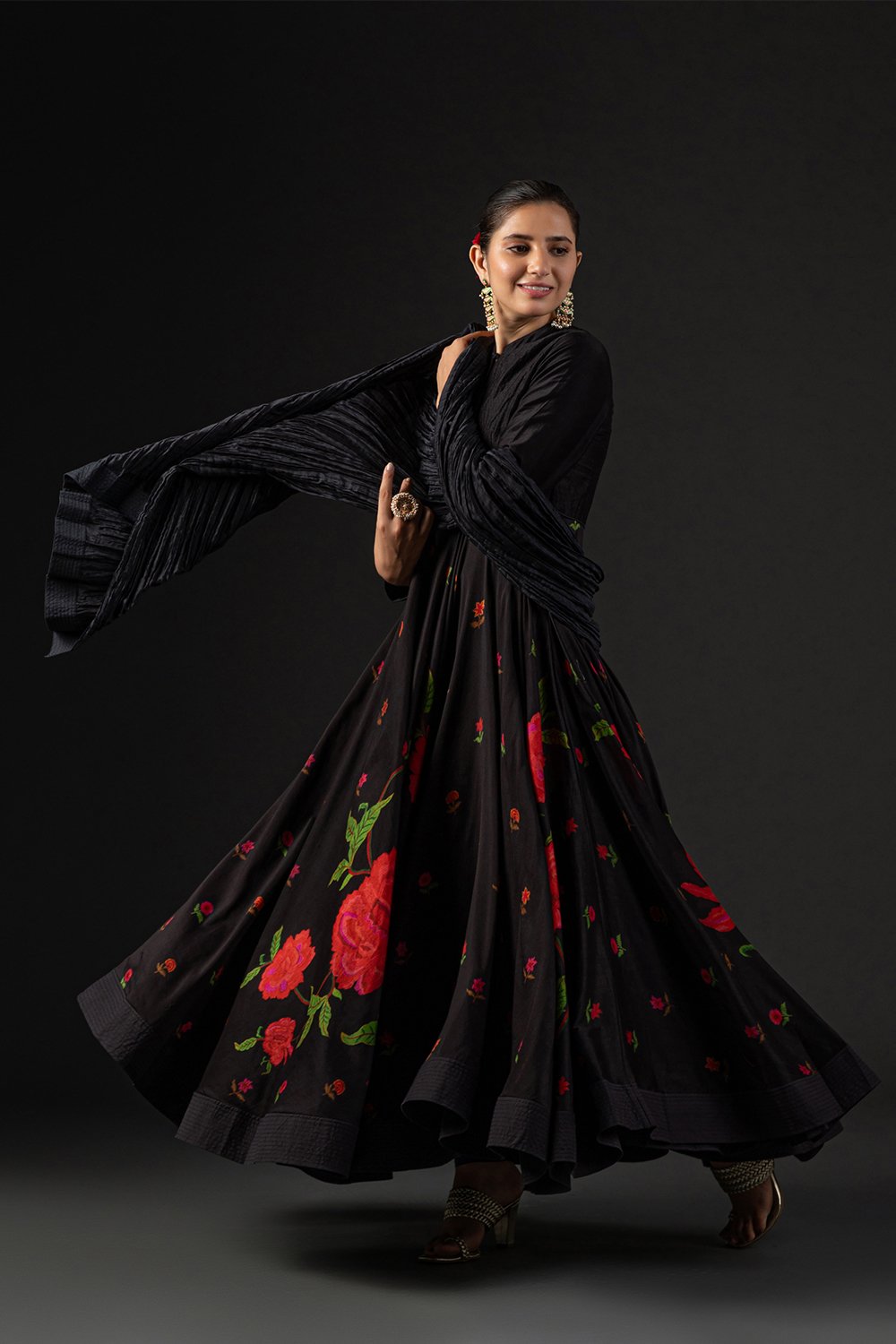 Rohit Bal Black Cotton Silk Anarkali Printed Suit Set image number 0