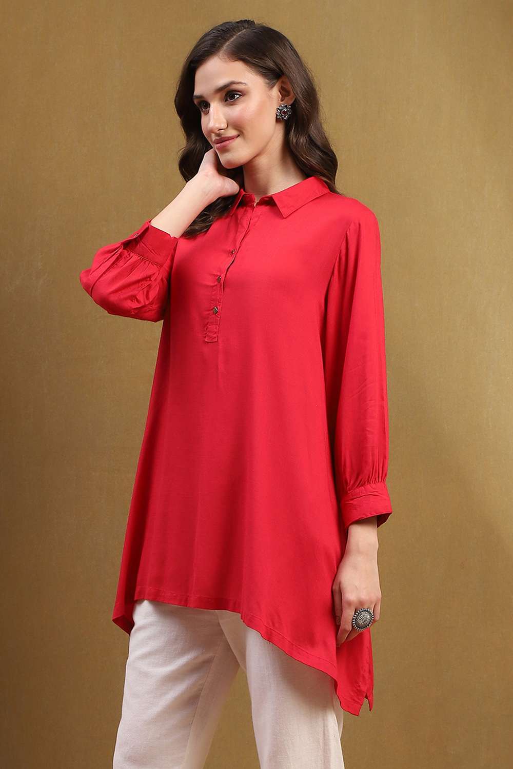Mustard Yellow Solid Asymmetric Short Kurta image number 2