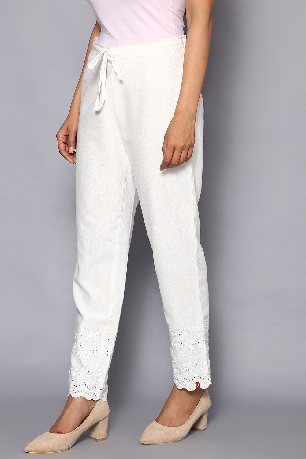 Off White Cotton Flax Regular Pants image number 2