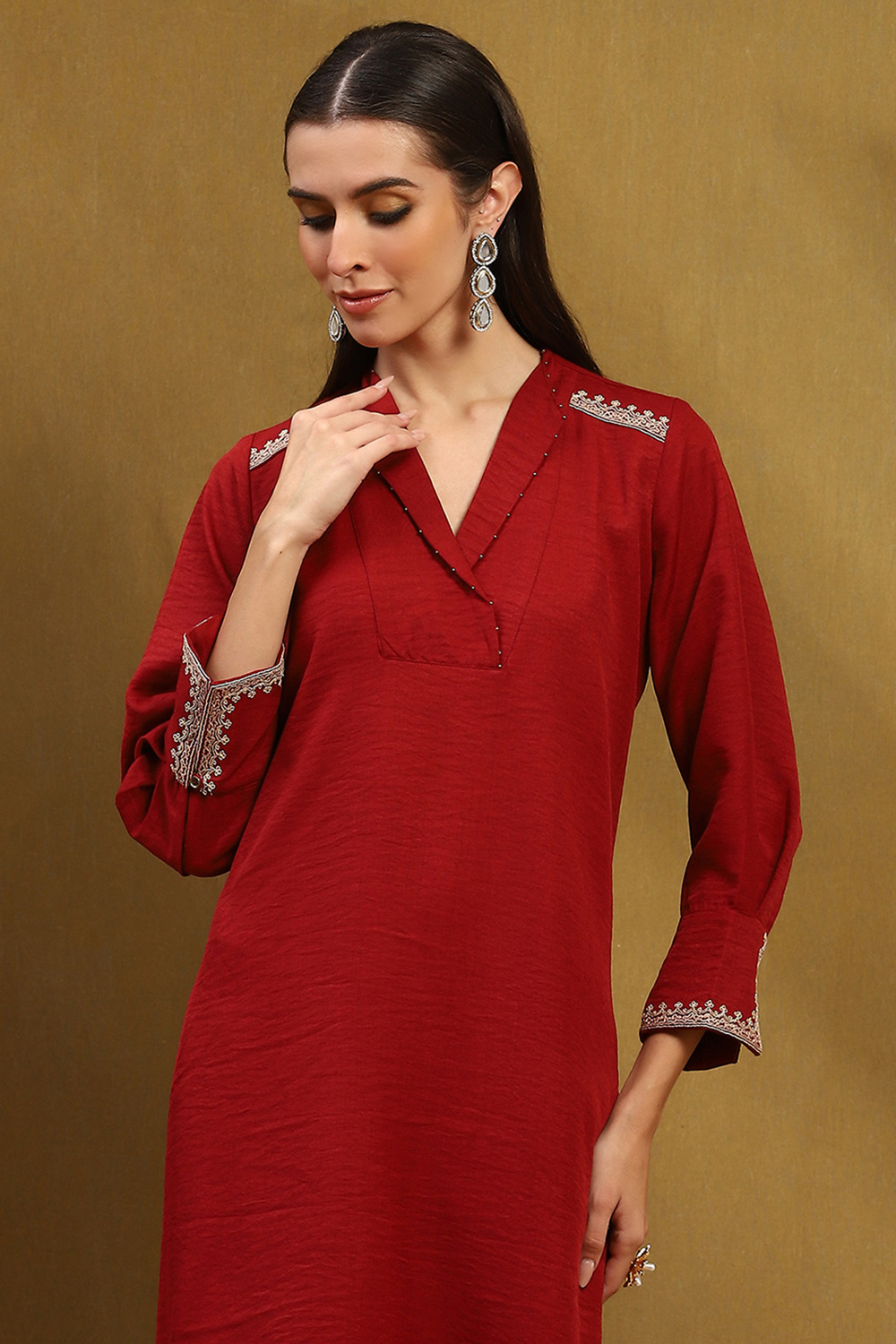 Rust Polyester Straight Kurta image number 1