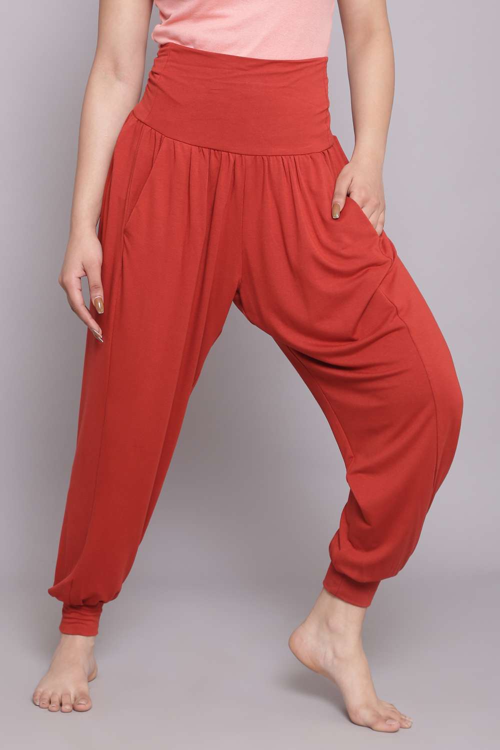 Teal Blue Viscose Blend Harem Pants image number 2
