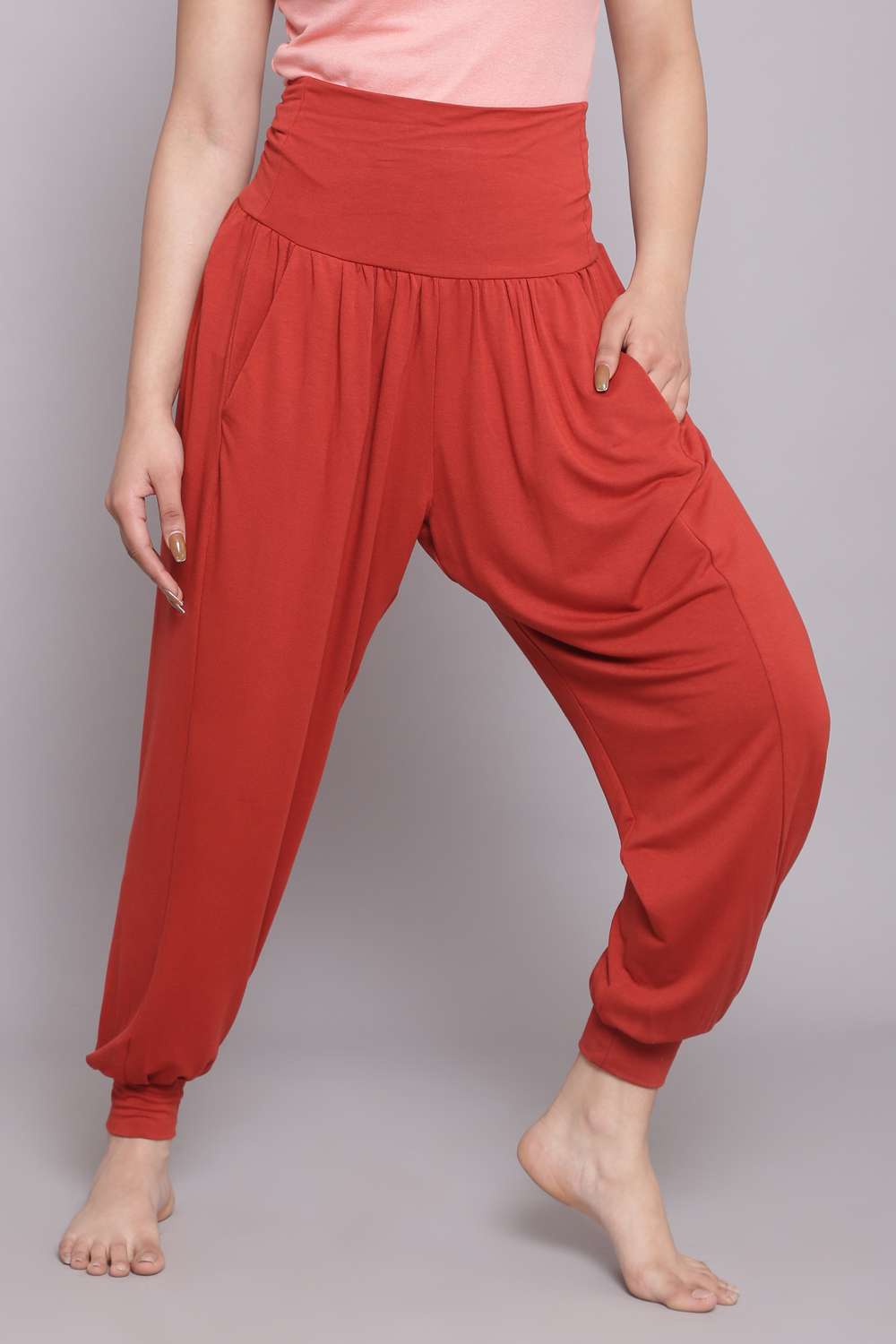 Terracotta Viscose Blend Harem Pants image number 2