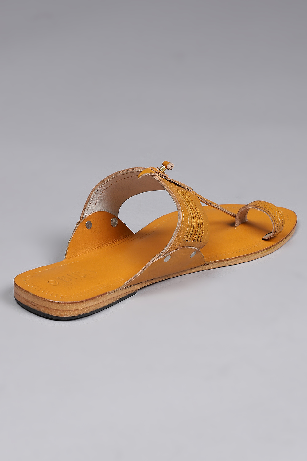 Mustard Yellow Leather Kolhapuri Sandals image number 5