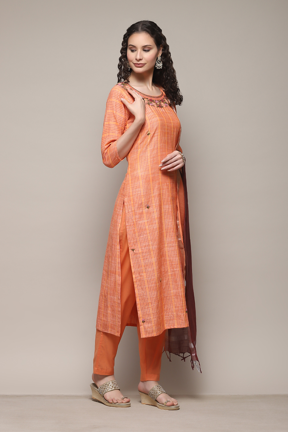 Peach Cotton Woven Unstitched Suit Set image number 7