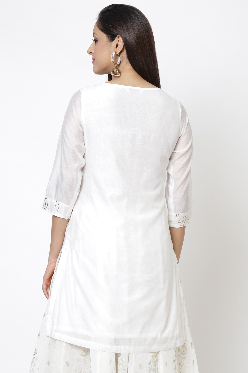 Off White Poly Cotton Short Yarndyed Kurti image number 4