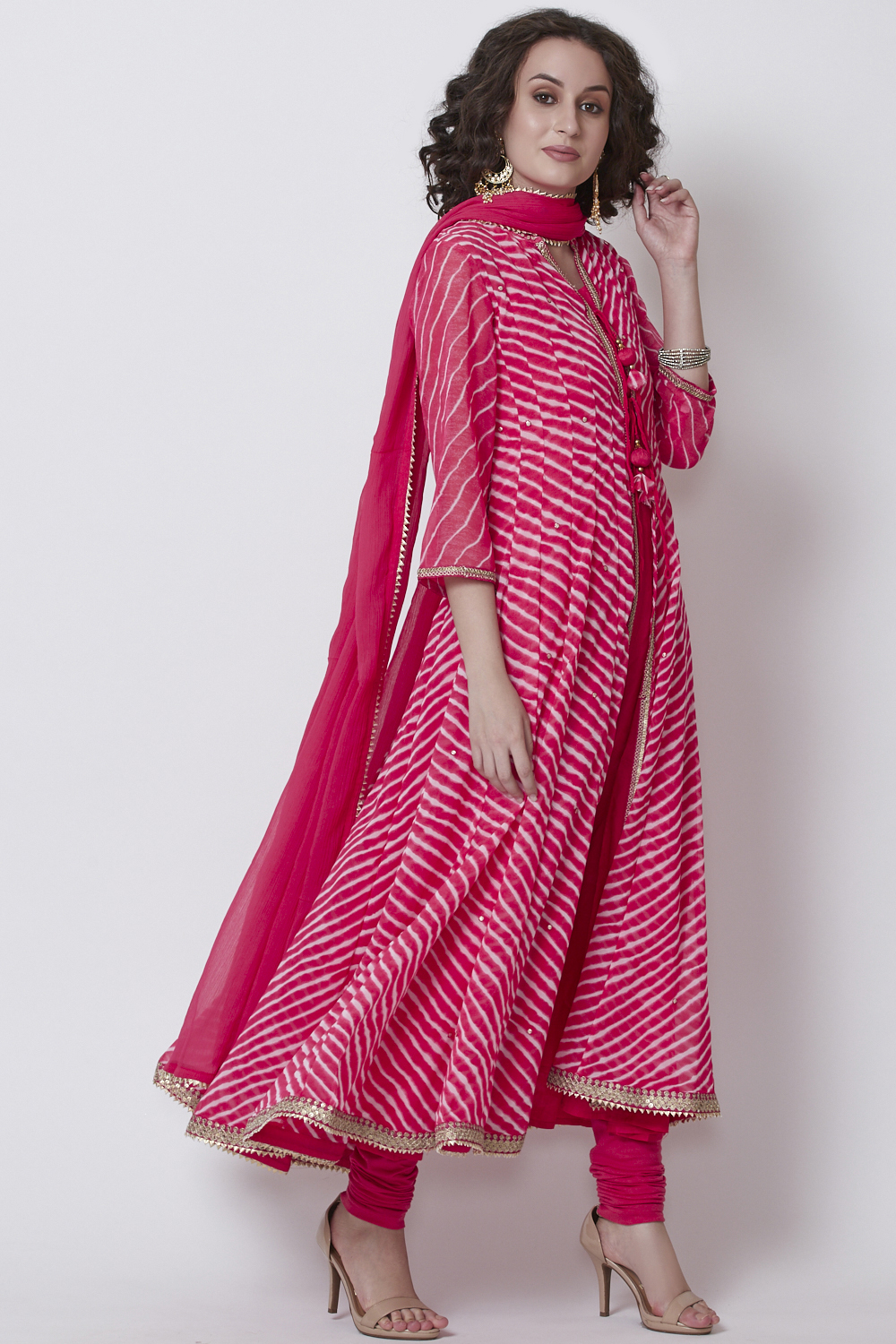 Pink Art Silk Front Open Kurta Churidar Suit Set image number 0