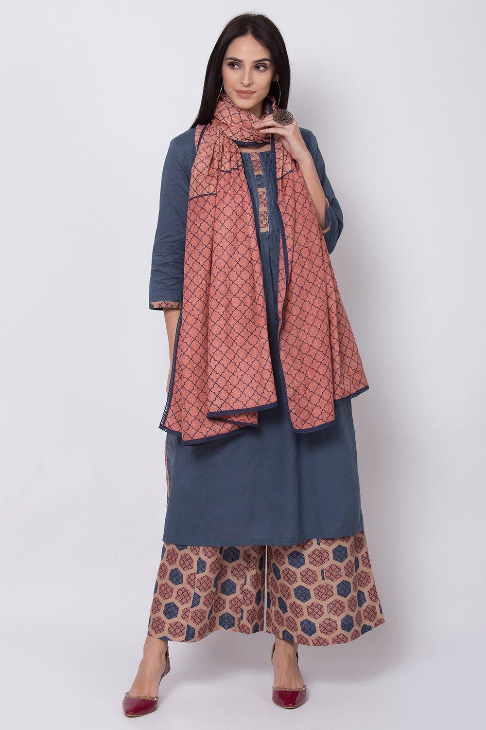 Dark Blue Flared Kurta Palazzo Suit Set image number 0