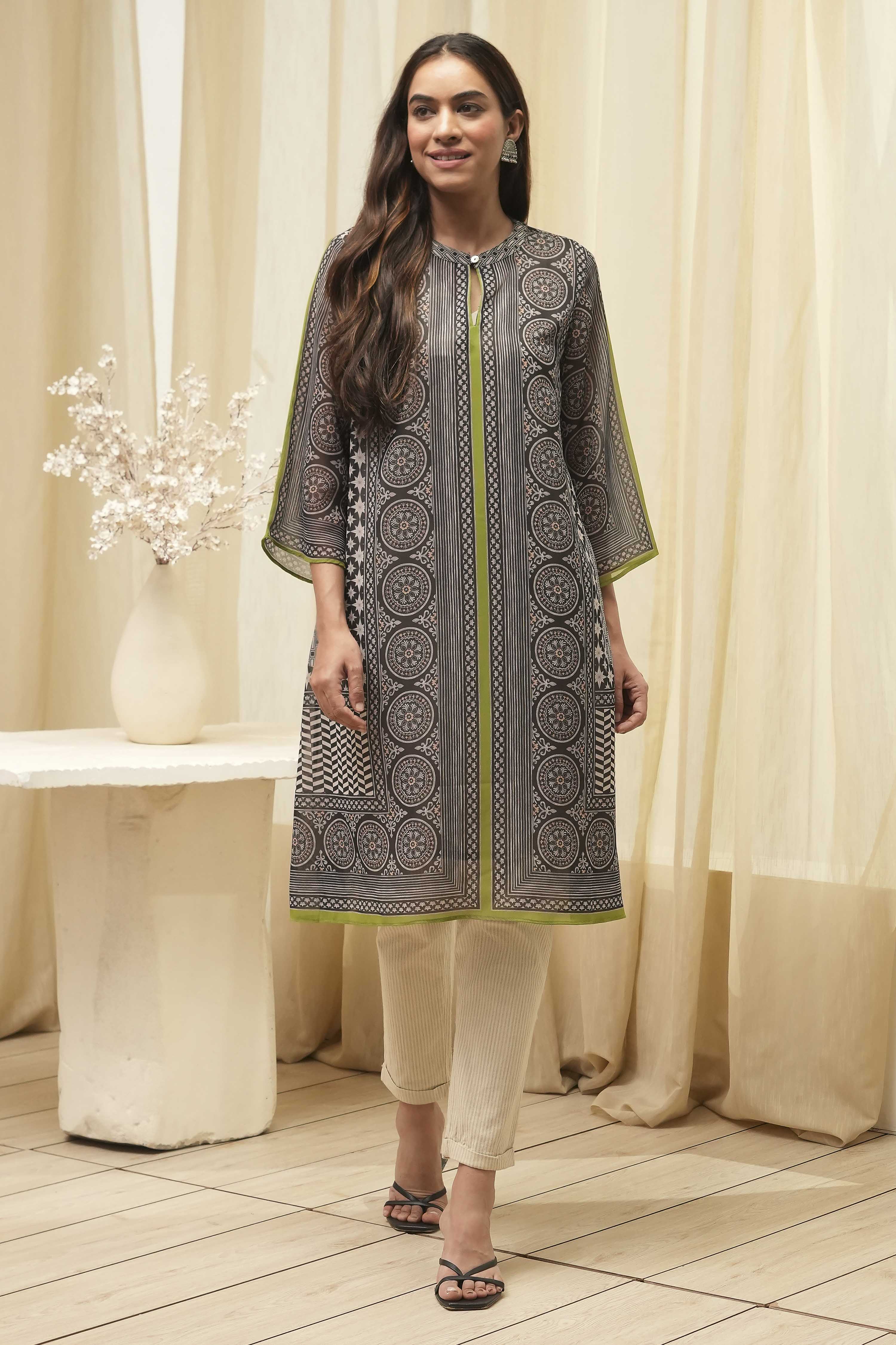Black Printed Straight Kurta image number 6