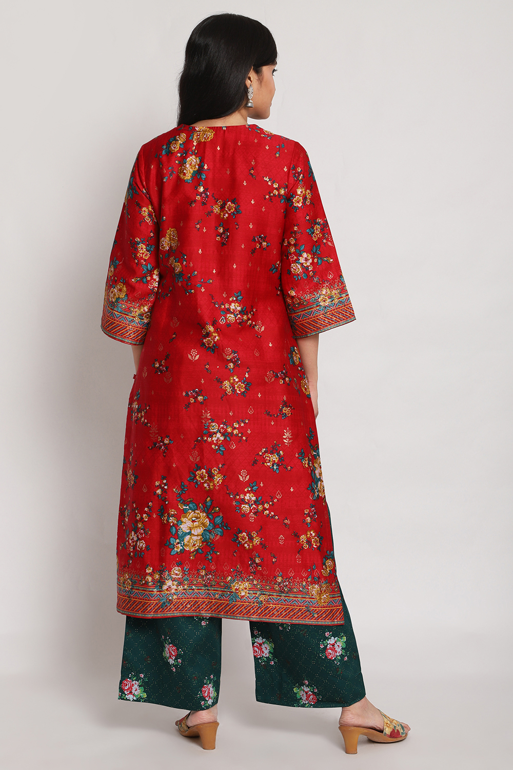 Red Cotton Straight Printed Kurta image number 4