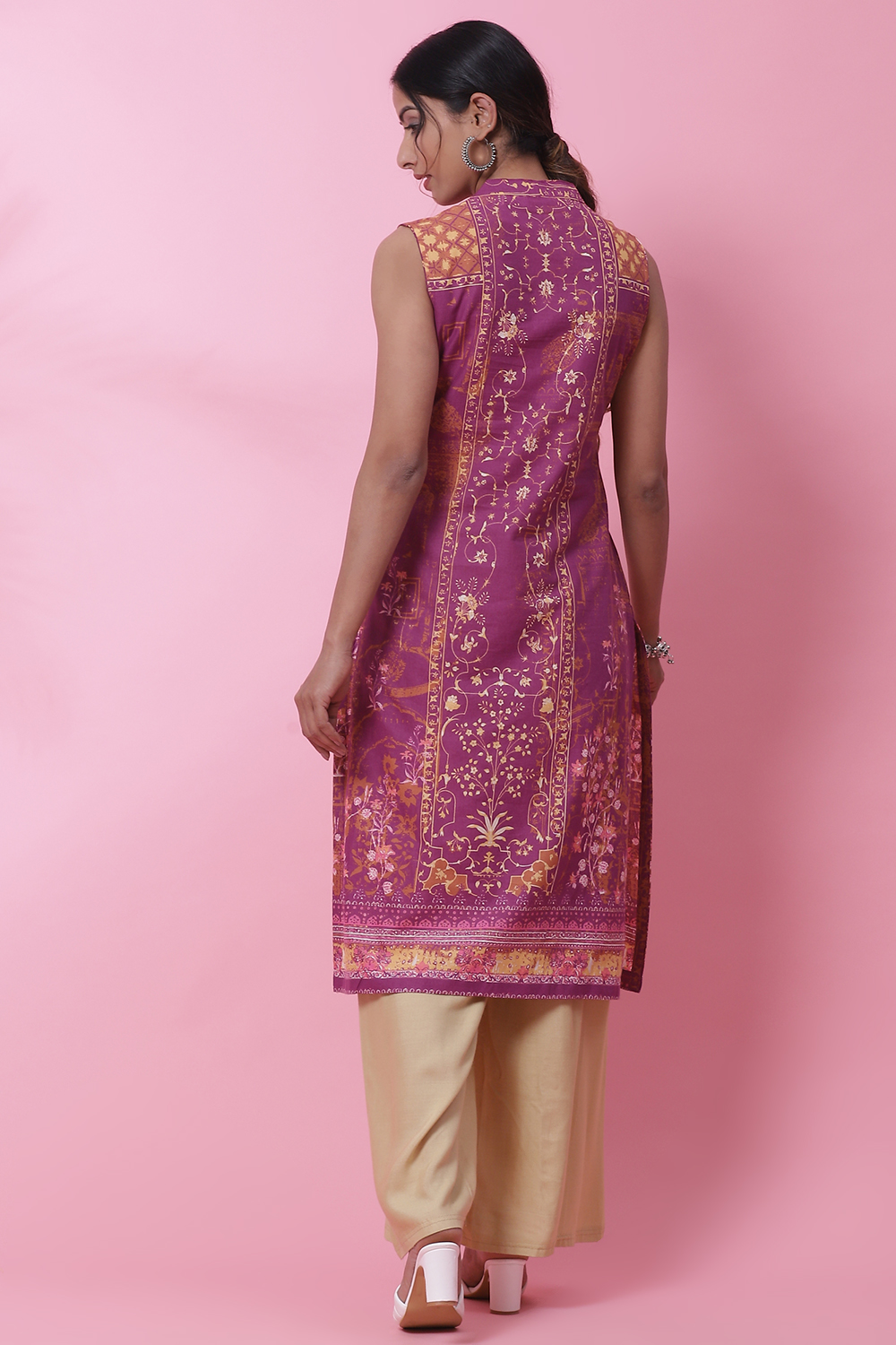 Purple Cotton A-Line Kurta image number 4