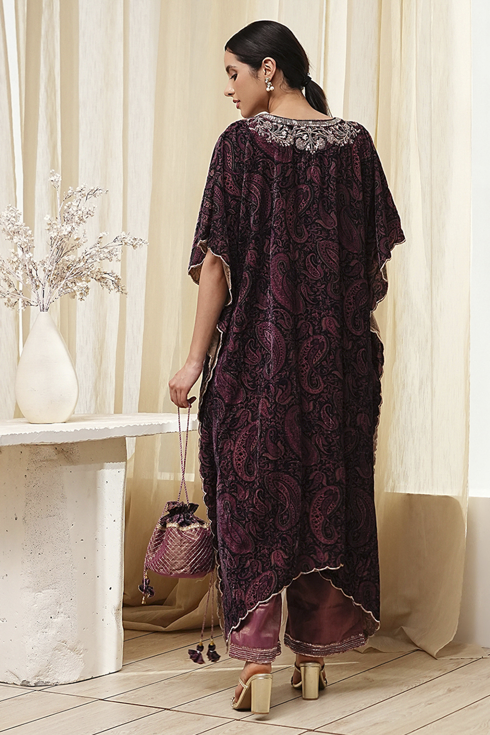 Purple Art Silk A-Line Kurta Palazzo Suit Set image number 4
