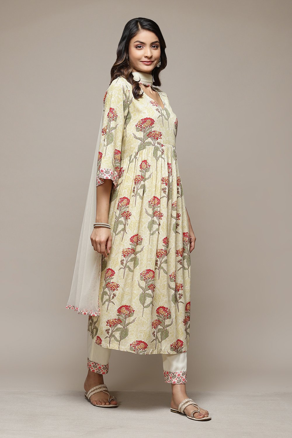 Beige Rayon Straight Kurta Pants Suit Set image number 6