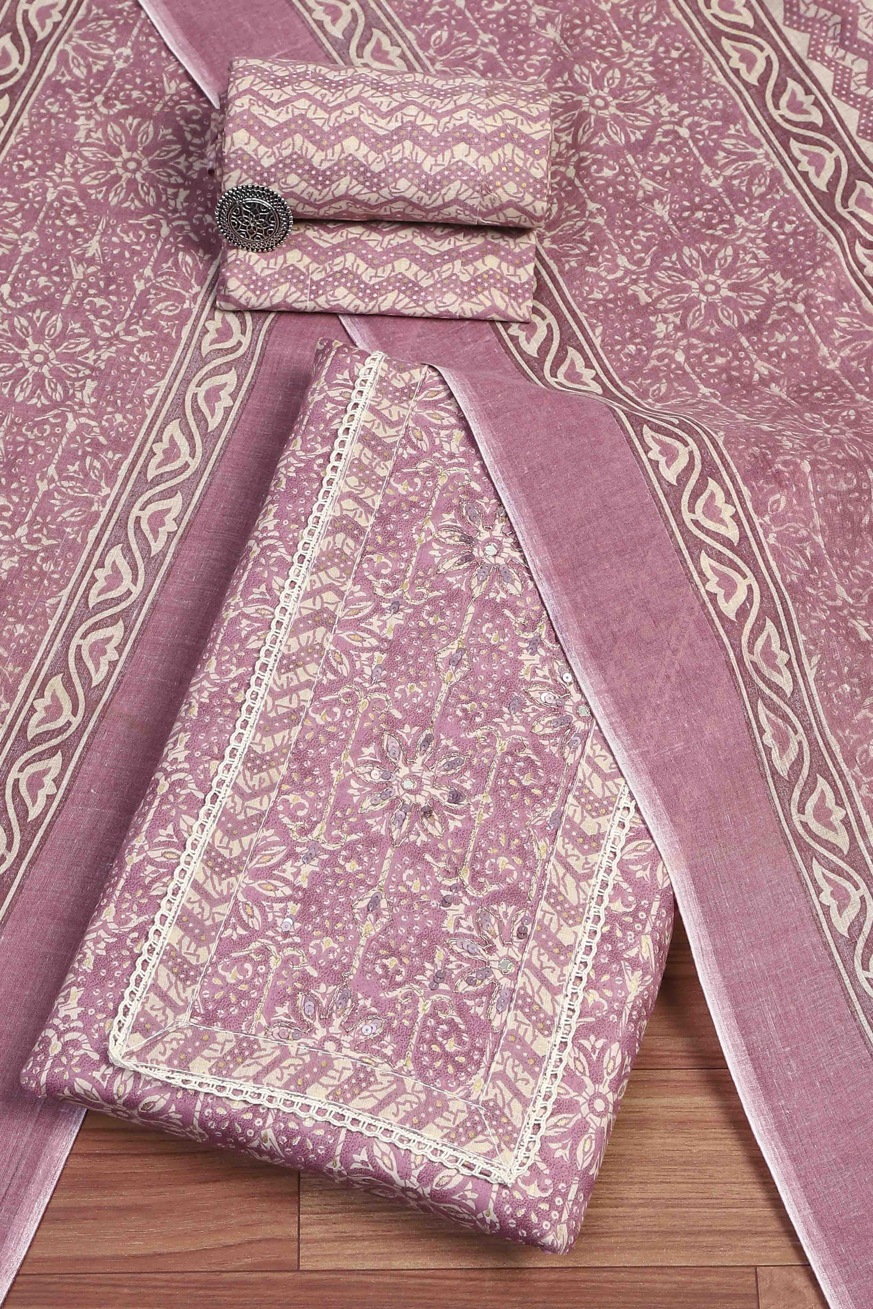 Blue Cotton Unstitched Suit Set image number 0