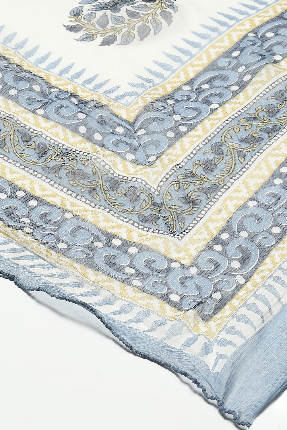 Blue Cotton Printed Unstitched Suit Set image number 4