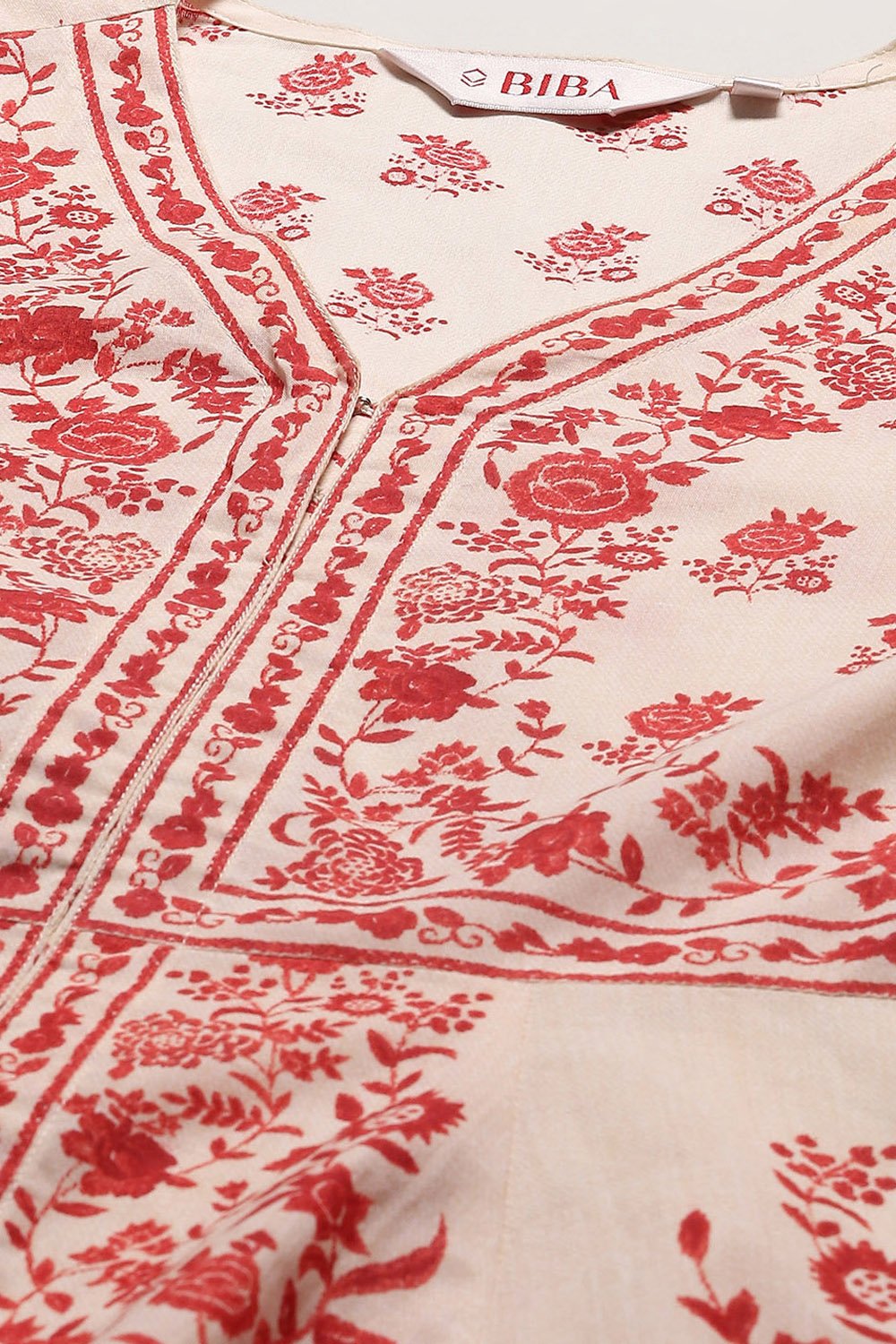 Off White Red Cotton Anarkali Suit Set image number 1