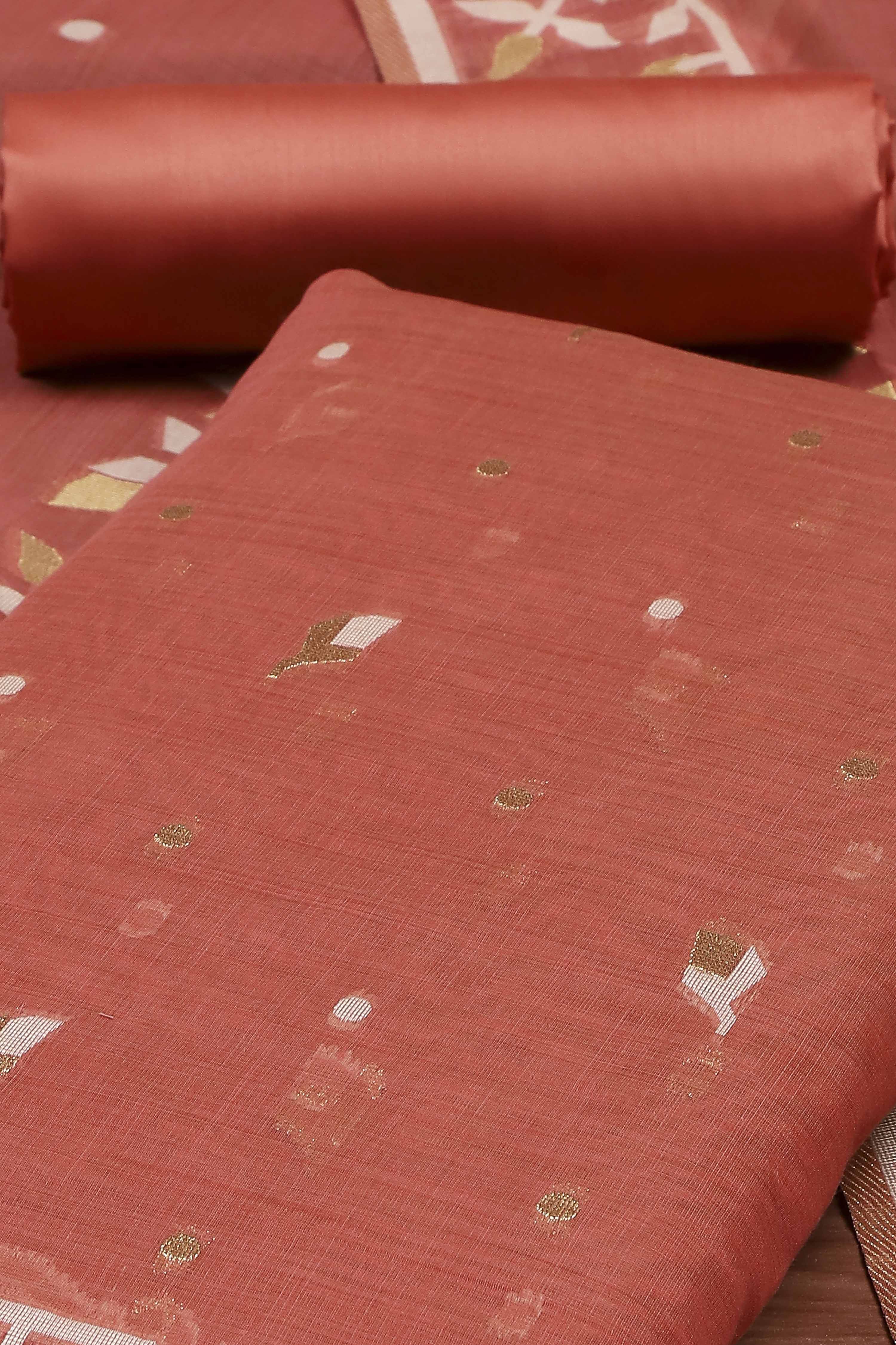 Green Cotton Jamdani Unstitched Suit Set image number 1