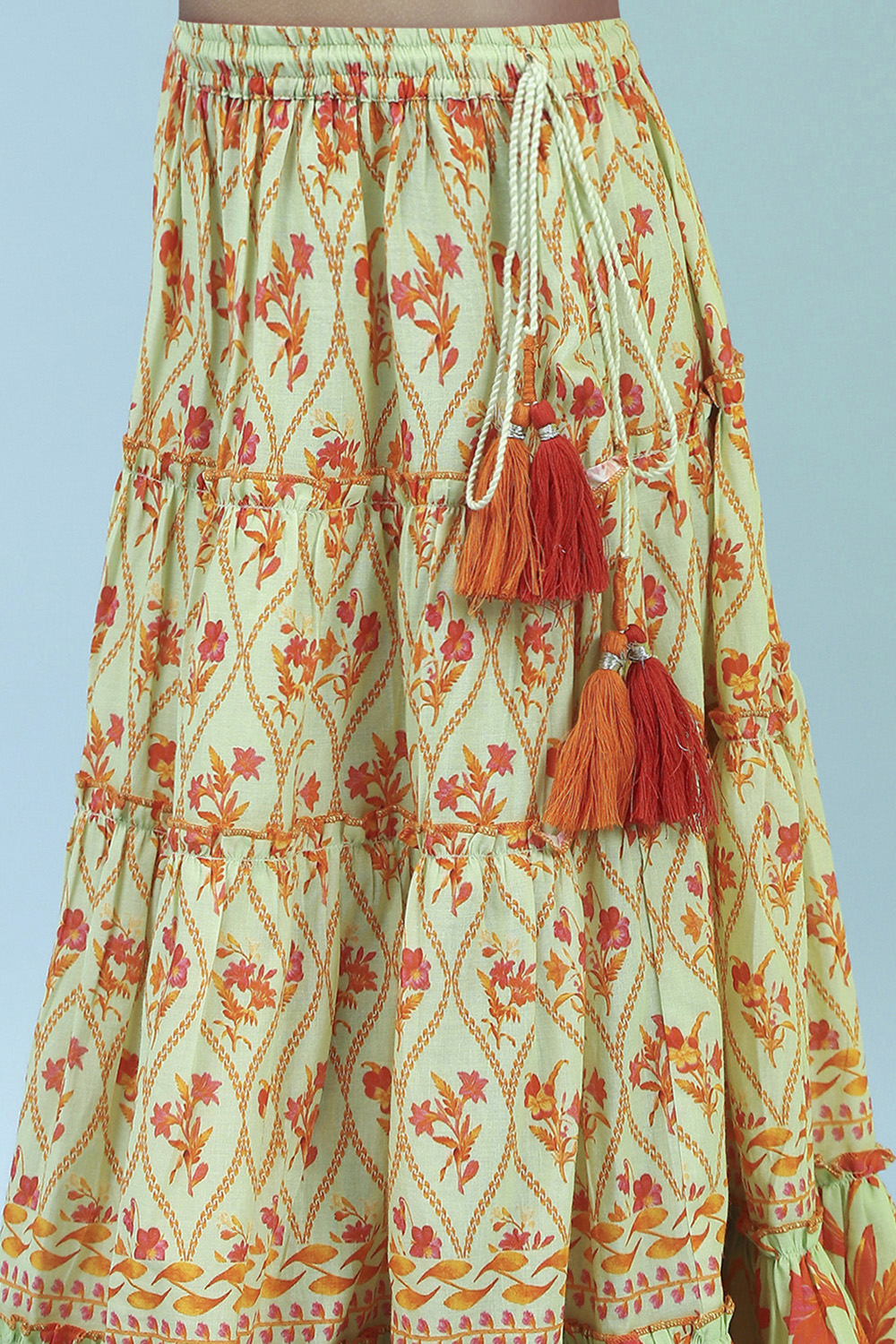 Lime Green Cotton Lehenga Set image number 2