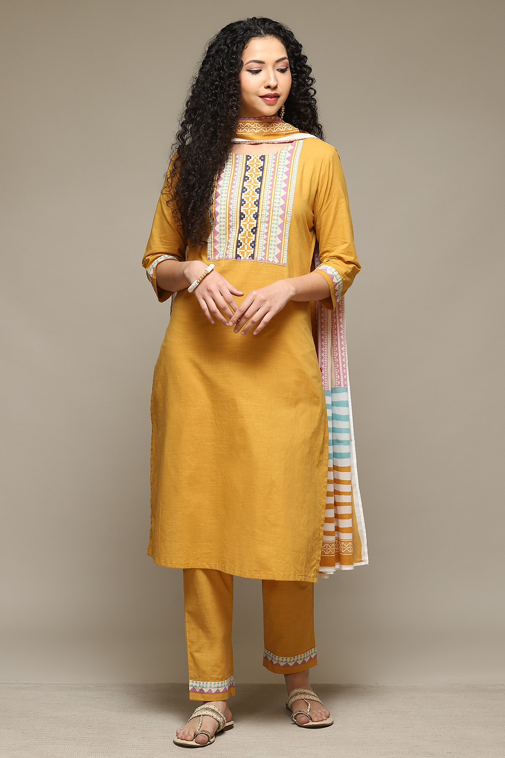 Black Cotton Straight Kurta Pant Suit Set image number 7
