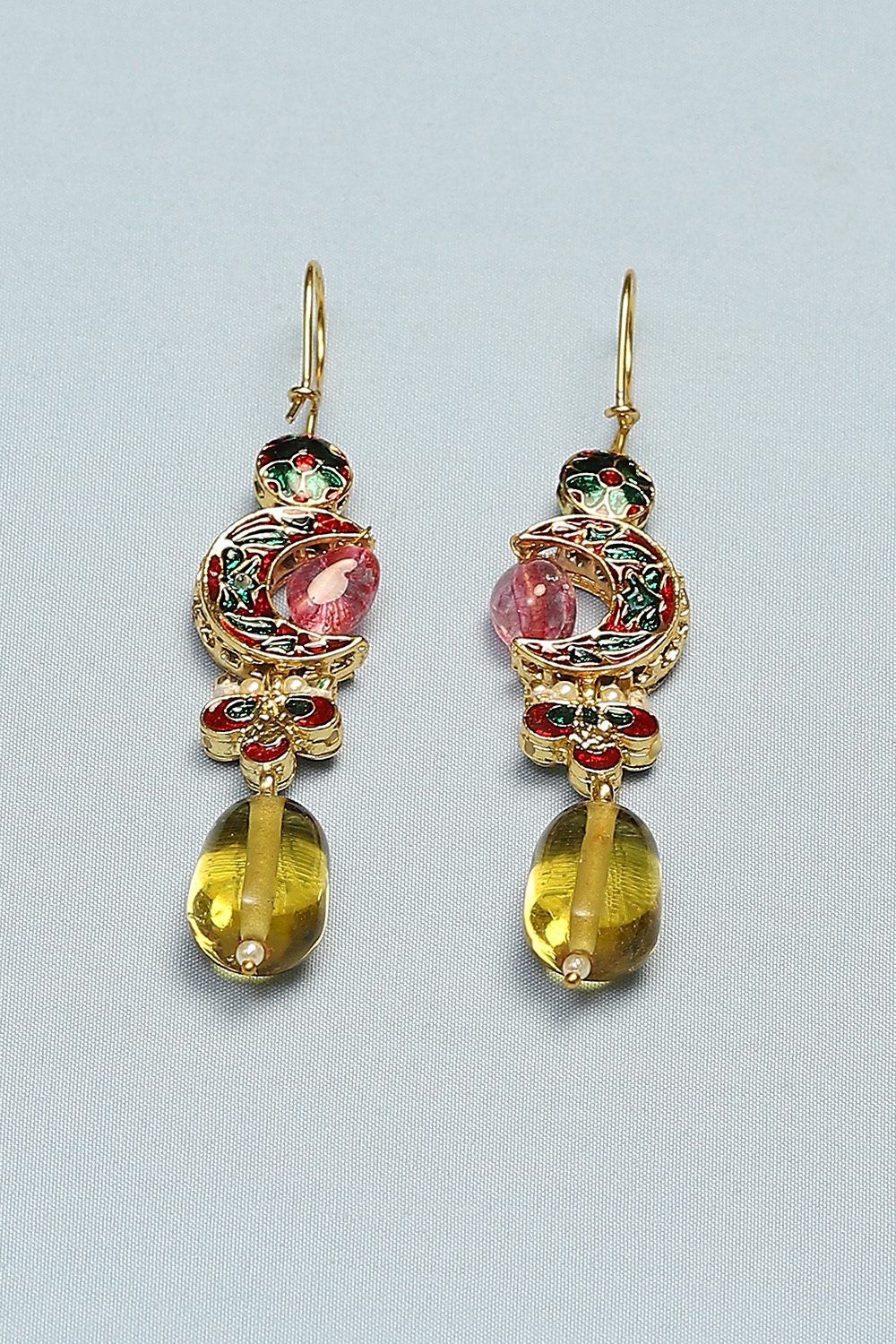Yellow & Pink Brass Earrings image number 2
