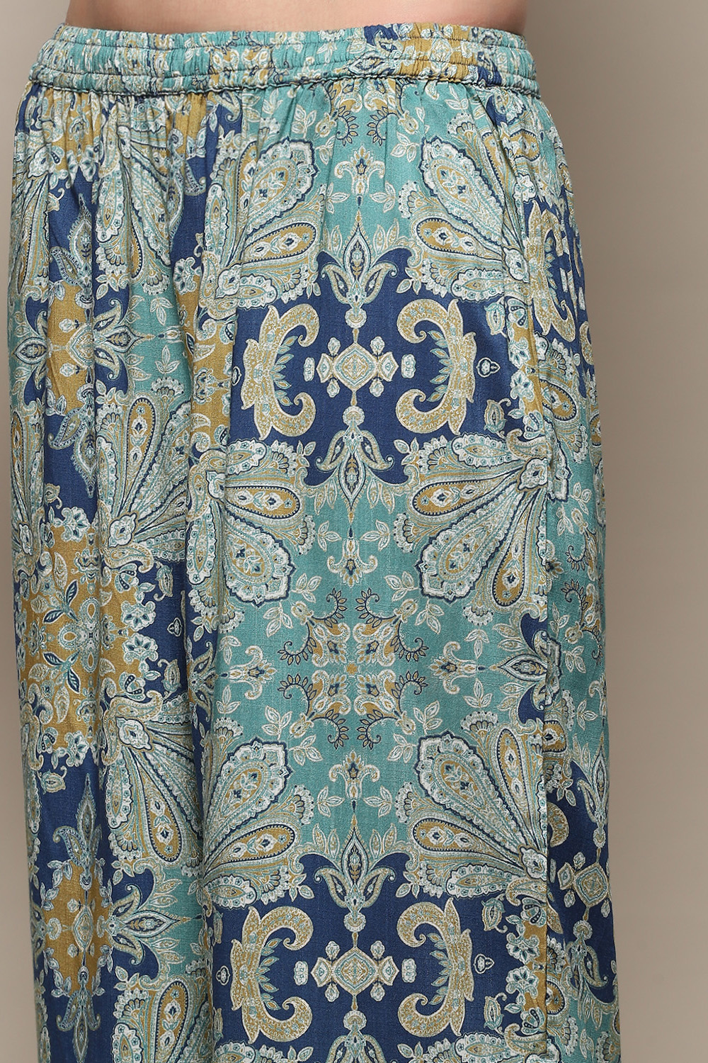 Yellow Printed Asymmetric Kurta & Palazzo Suit Set image number 2