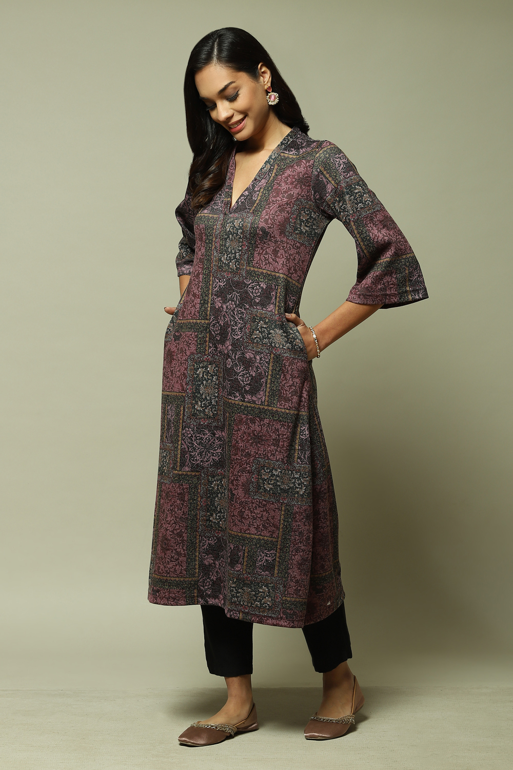 Olive Green Straight Printed Kurta image number 5