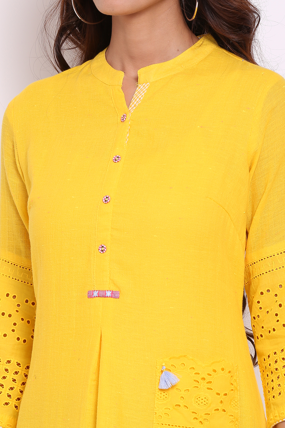 Yellow Cotton A-Line Kurta image number 1