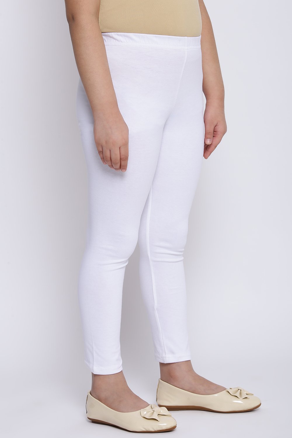 White Cotton Lycra Solid Leggings image number 2