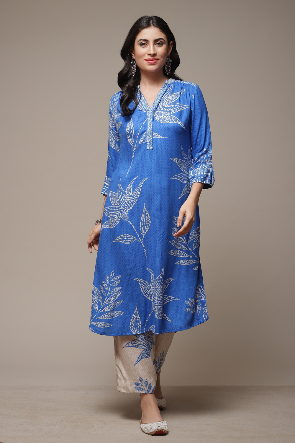 Blue LIVA Straight Printed 2 Piece Set image number 1