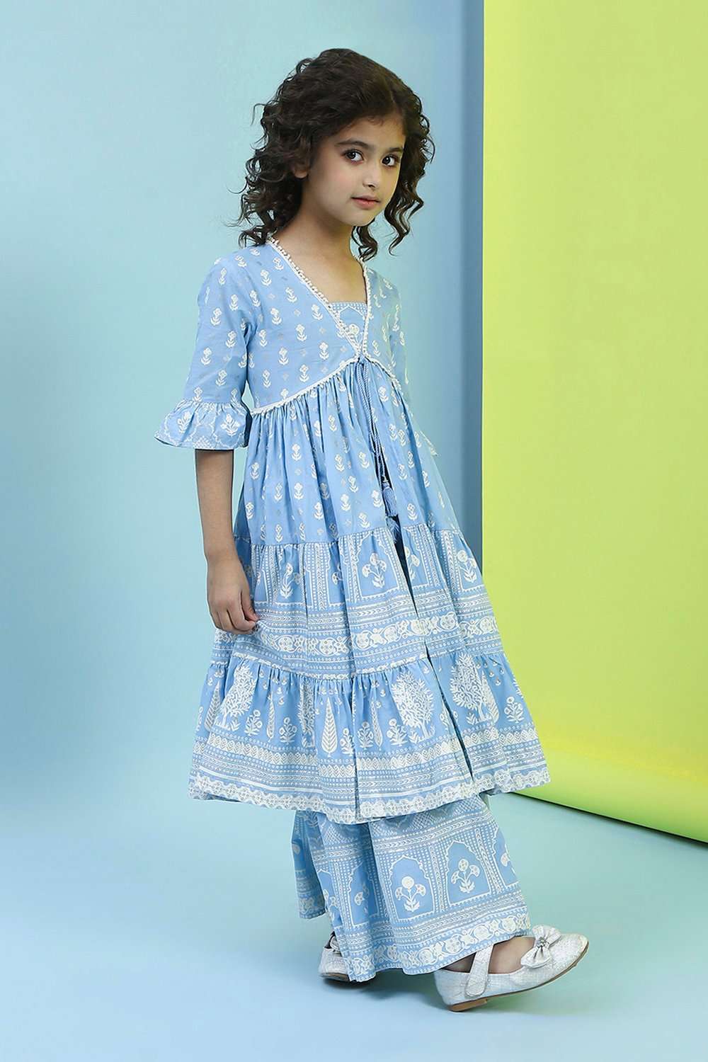 Powder Blue Cotton Tiered Suit Set image number 5