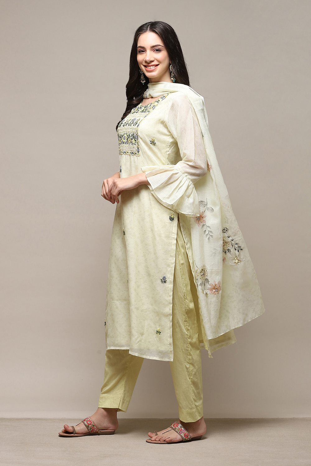 Yellow Cotton Blend Woven Unstitched Suit Set image number 6