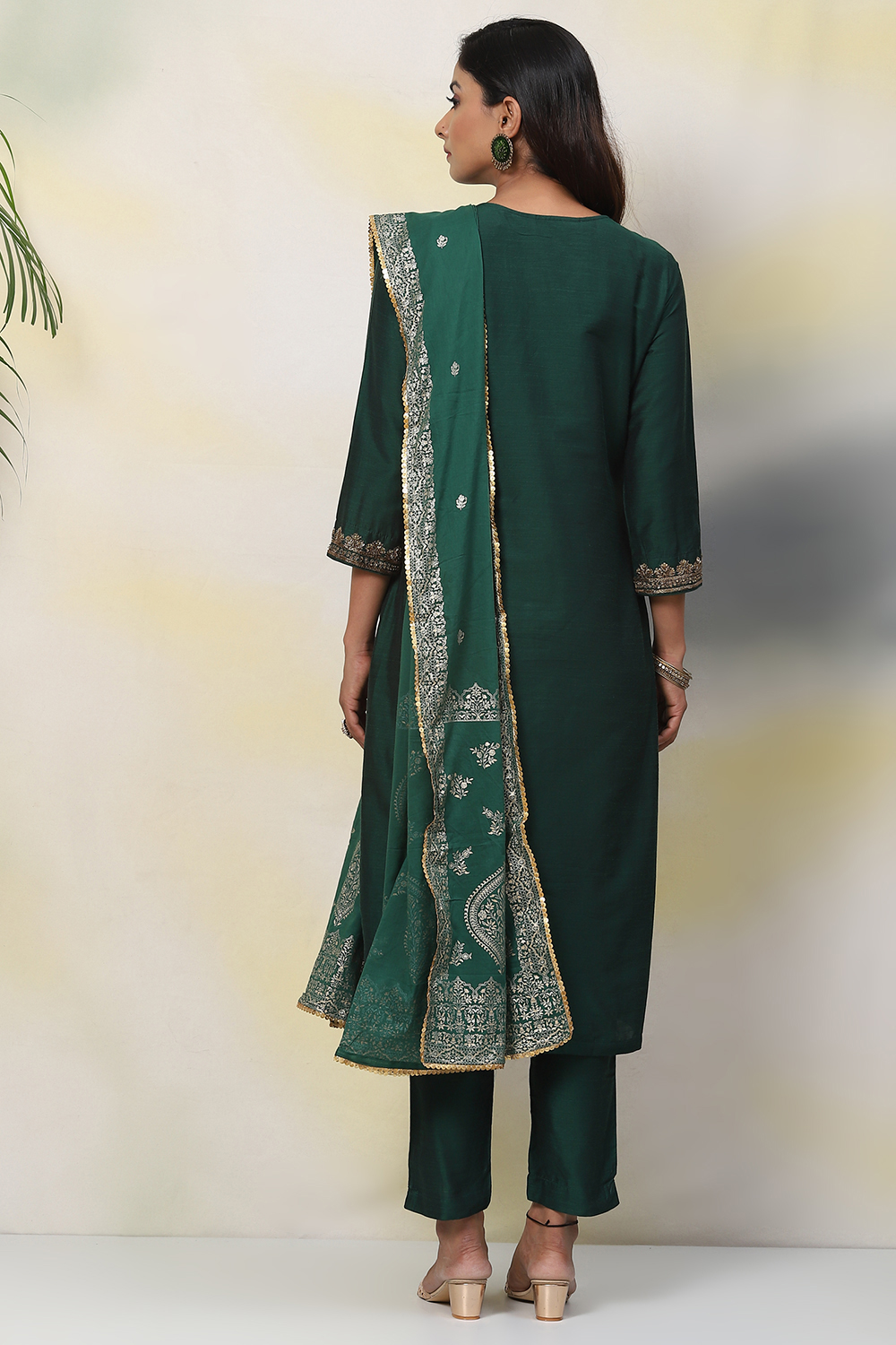 Black Poly Viscose A-Line Kurta Slim Pant Suit Set image number 4