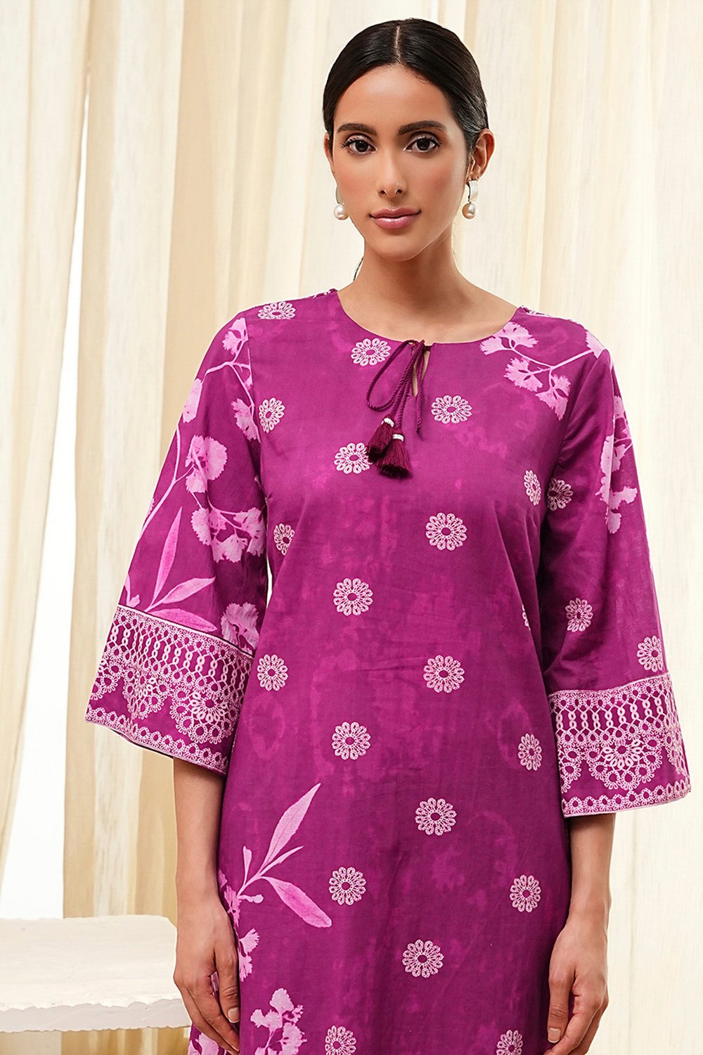 Berry Purple Cotton Straight Suit Set image number 1