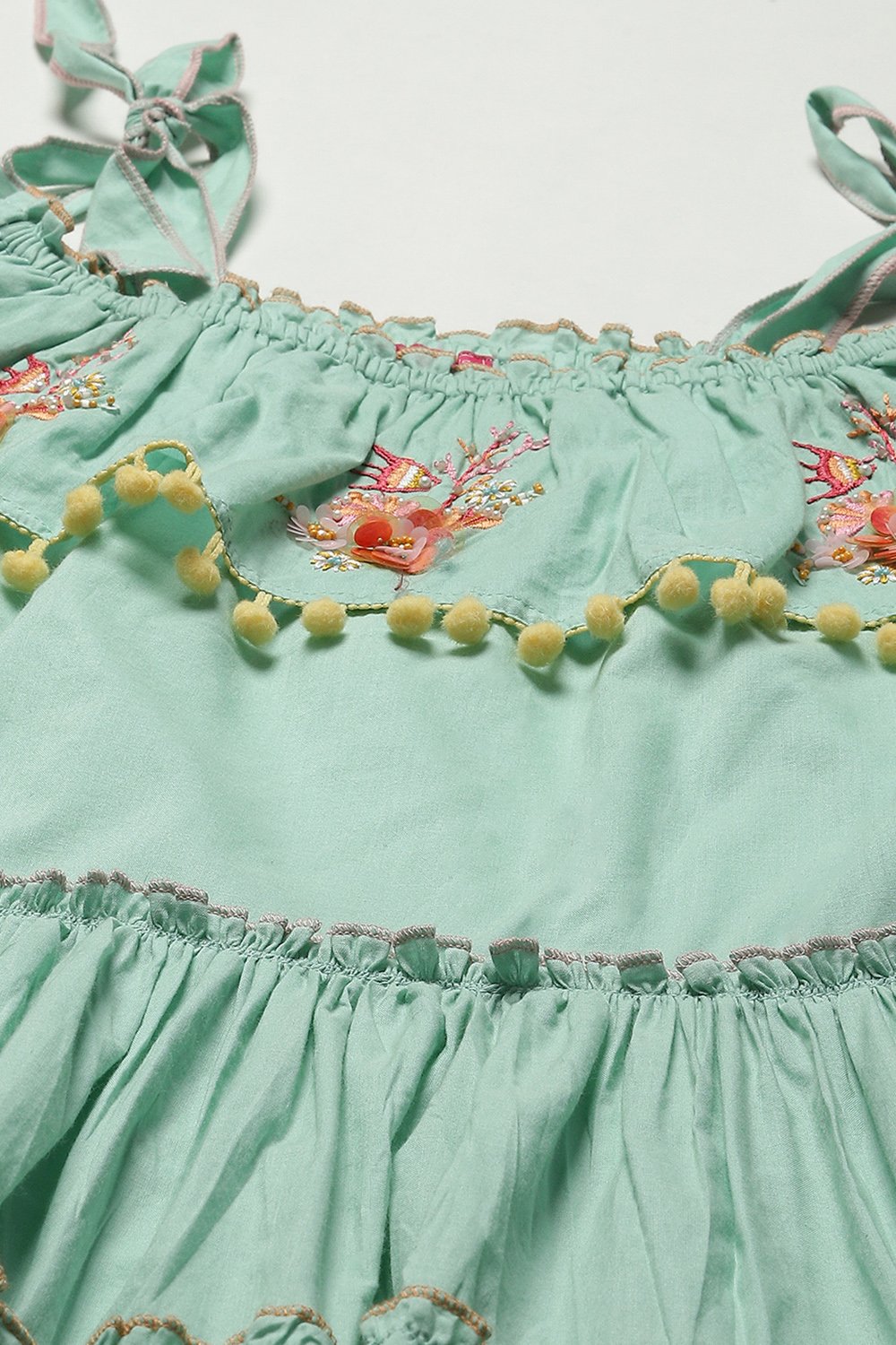 Sea Green Cotton Tiered Dress image number 1