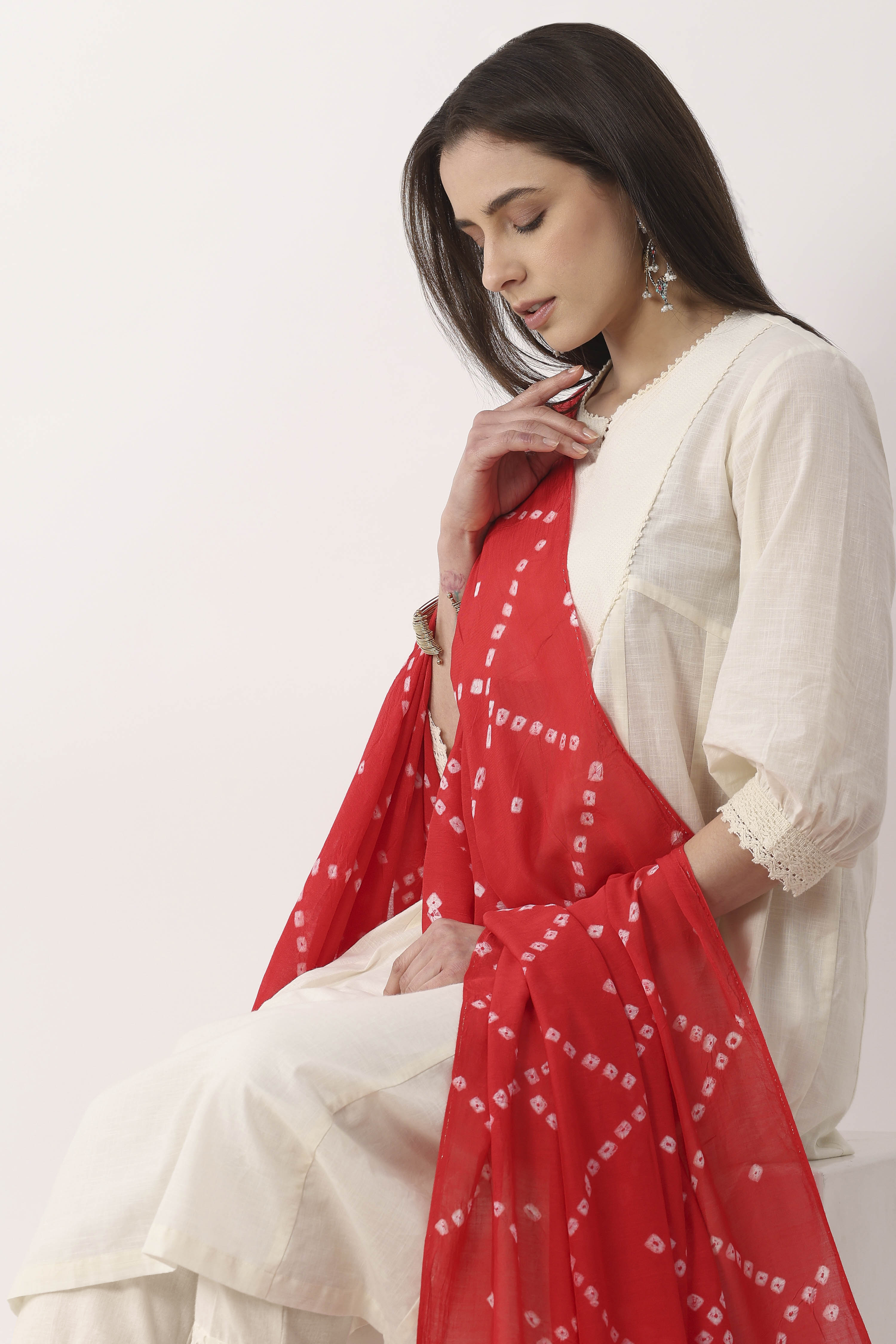 Red Mul Chanderi Dupatta image number 1