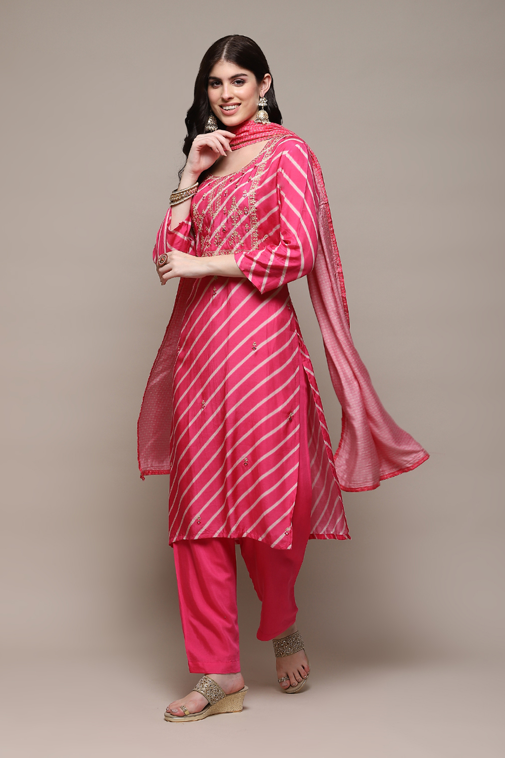 Pink Muslin Digital Print Unstitched Suit Set image number 1