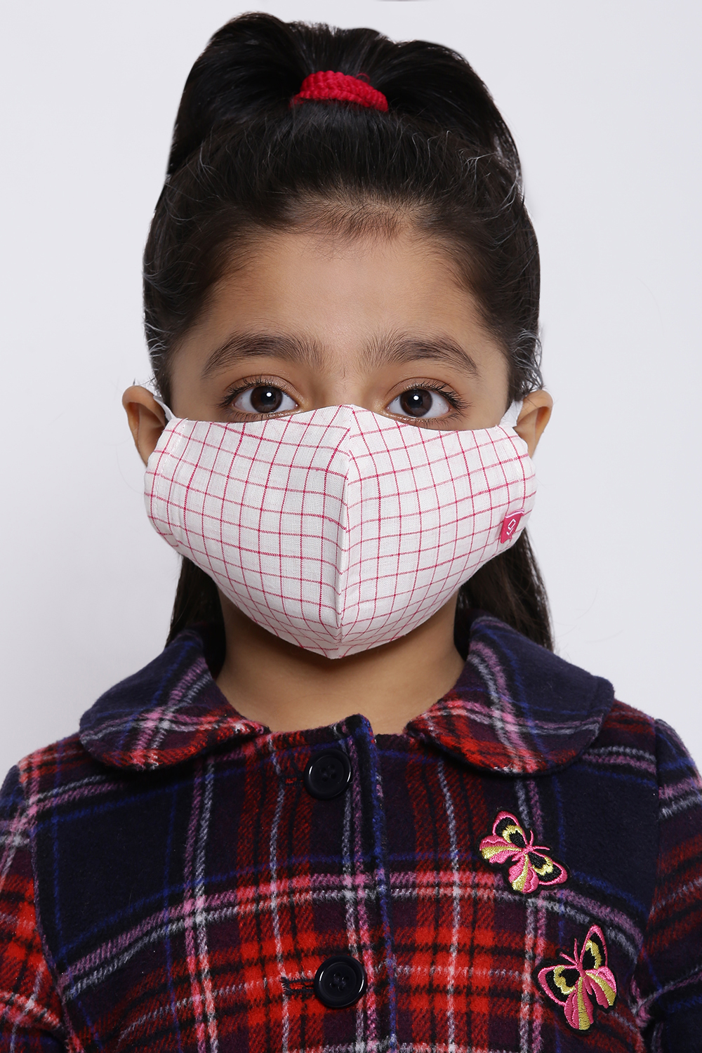 Off White Cotton Kids Yarndyed Face Mask image number 0