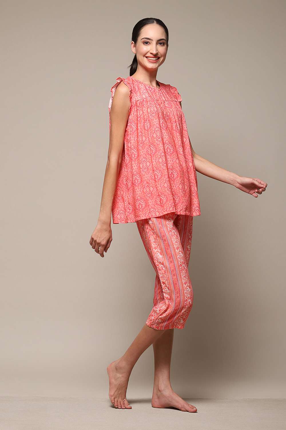 Purple Rayon Printed 2 Piece Sleepwear Set image number 5