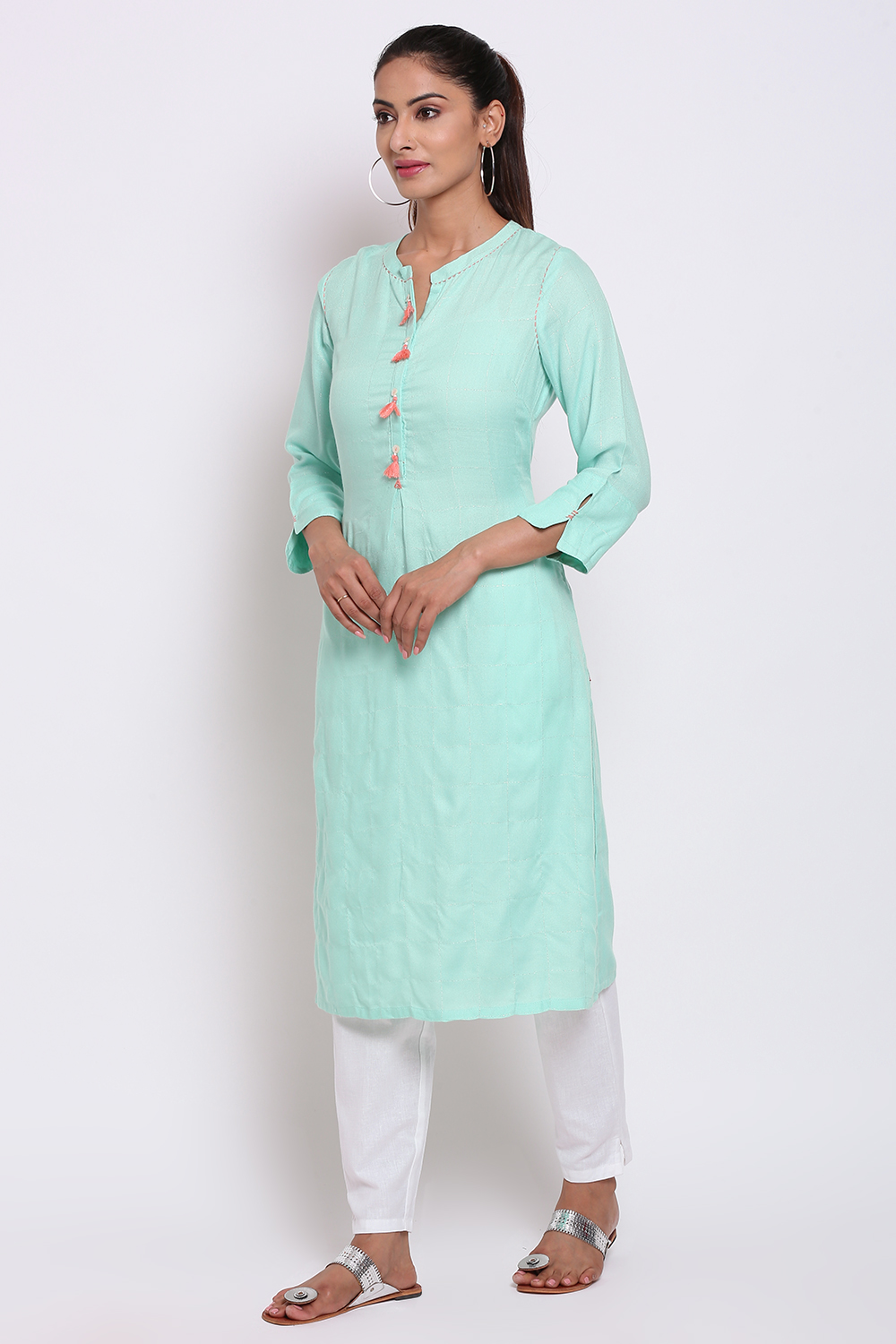 Aqua Rayon Straight Kurta image number 2