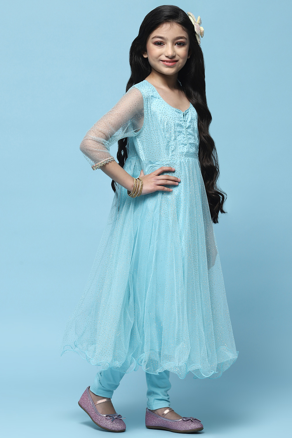 Sky Blue Nylon Anarkali Set image number 8