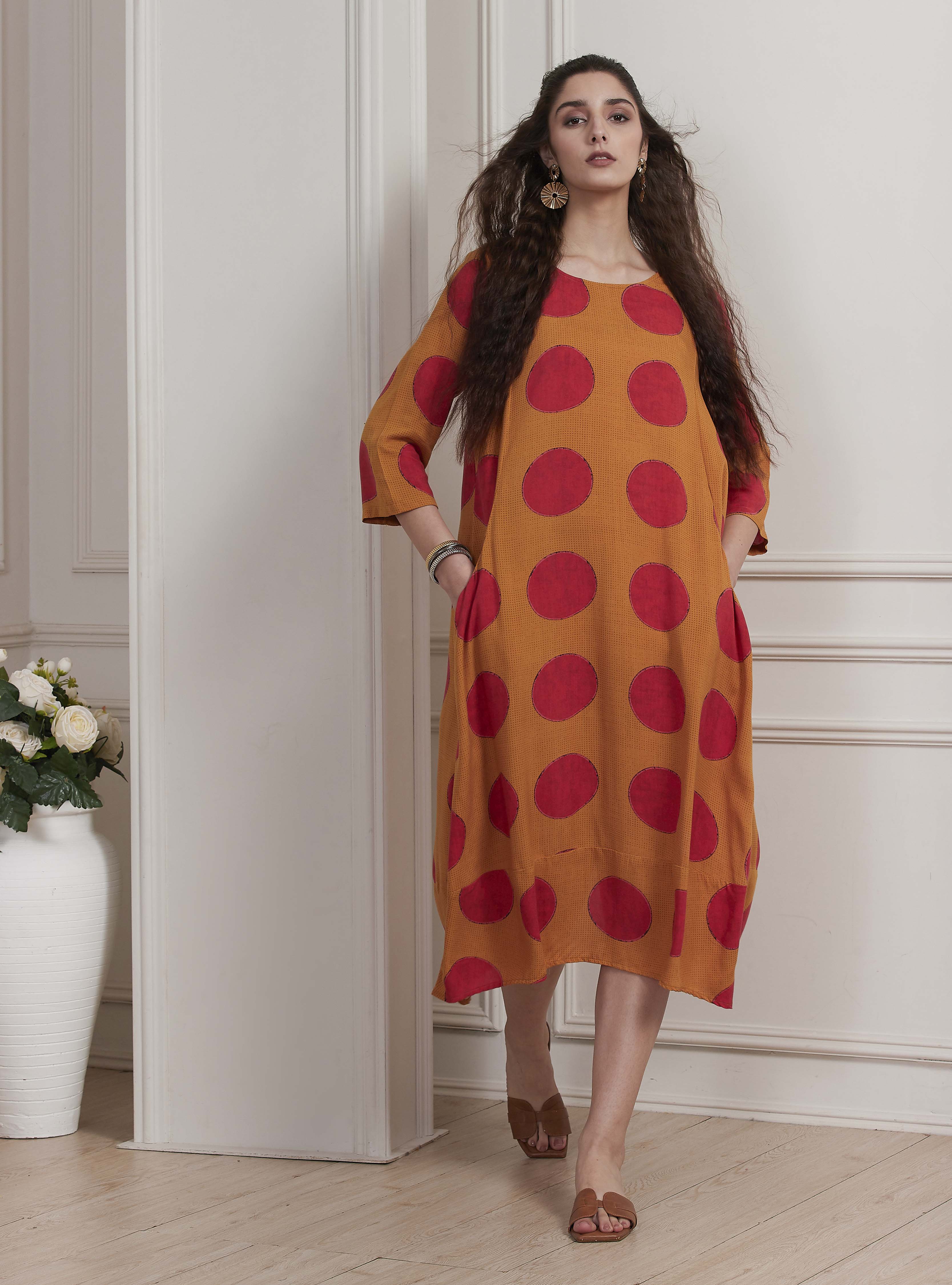 Mustard Yellow Printed A-Line Dress image number 0